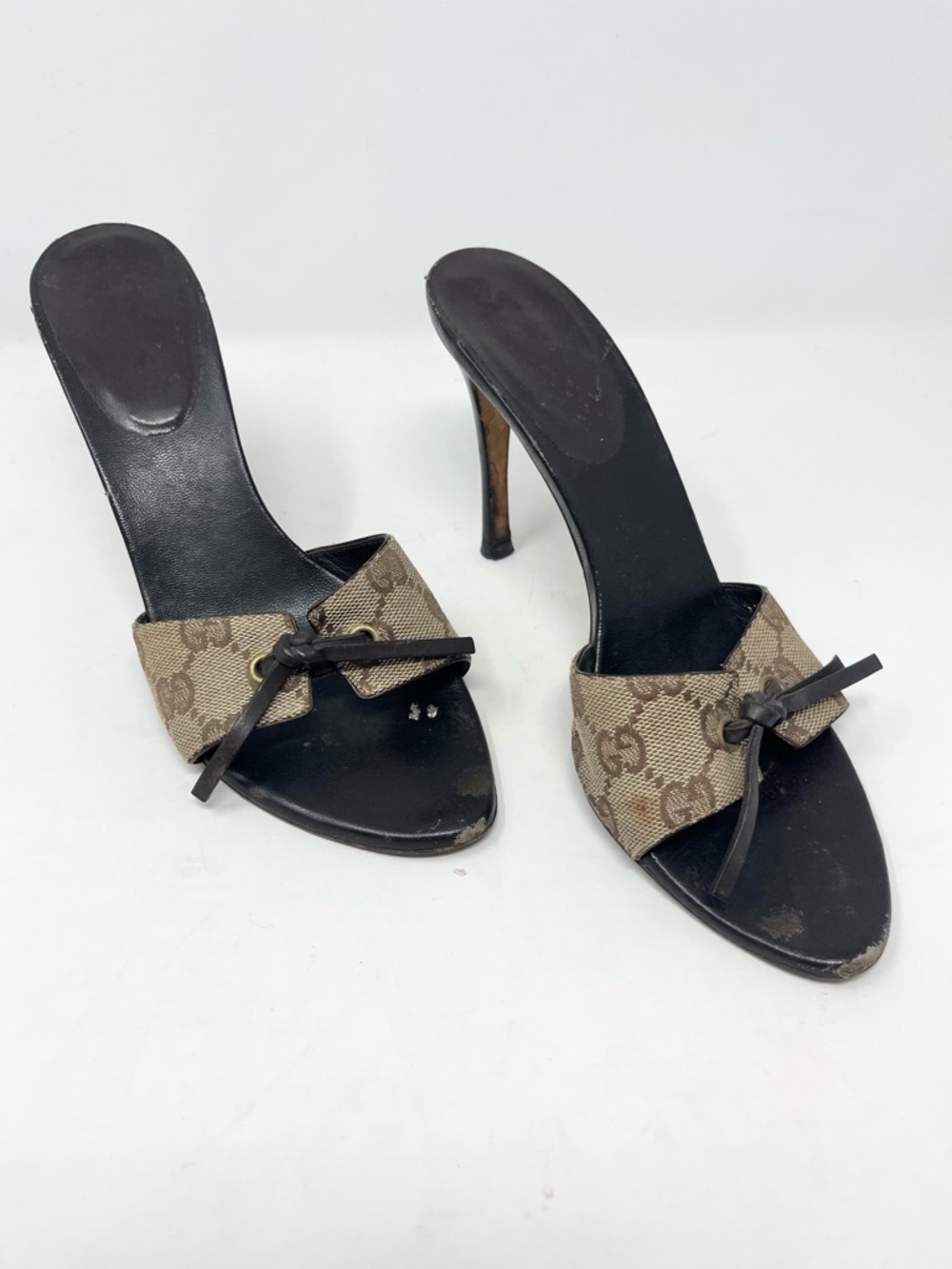 Vintage Gucci GG Monogram Canvas Knot Heel Mule Sandals Tom Ford Era size 7B - Picture 4 of 8